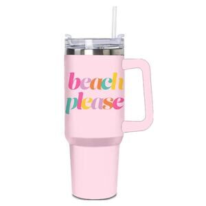 Light Pink Beach Please Printed Stainless Steel Tumbler 40 oz with Handle